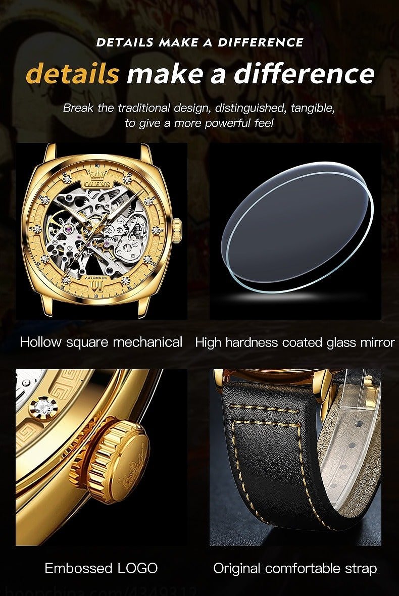 Olevs Quality Square Automatic Mechanical Luxury Watch